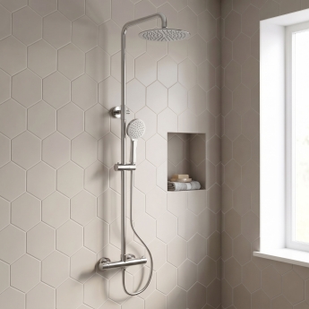 Delphi Cara Round Chrome Bar Mixer Shower Set with Fixed Head and Handset | Product Image