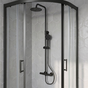 Delphi Cara Round Matt Black Bar Mixer Shower Set with Fixed Head and Handset | Product Image