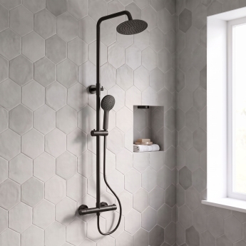 Delphi Cara Round Matt Black Bar Mixer Shower Set with Fixed Head and Handset | Product Image