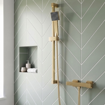 Delphi Cara Square Brushed Brass Bar Mixer Shower Set with Slide Rail Kit | Product Image