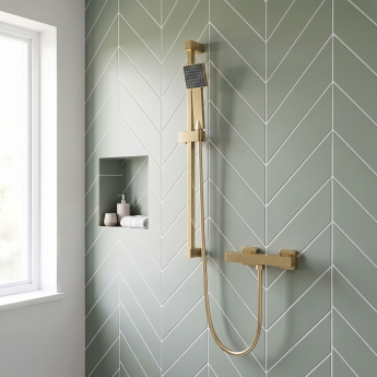 Delphi Cara Square Brushed Brass Bar Mixer Shower Set with Slide Rail Kit | Product Image