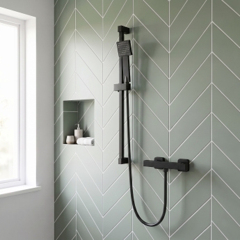 Delphi Cara Square Matt Black Bar Mixer Shower Set with Slide Rail Kit | Product Image