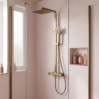 Delphi Cara Square Brushed Brass Bar Mixer Shower Set with Fixed Head and Handset | Product Image