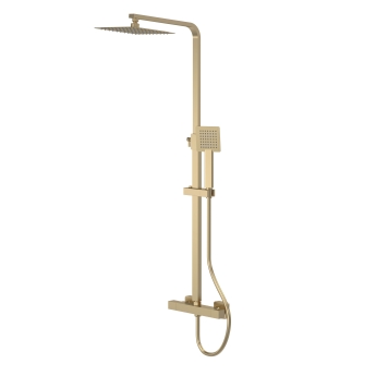 Delphi Cara Square Brushed Brass Bar Mixer Shower Set with Fixed Head and Handset | Product Image