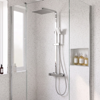 Delphi Cara Square Chrome Bar Mixer Shower Set with Fixed Head and Handset | Product Image