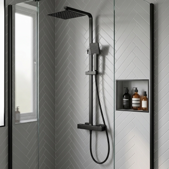 Delphi Cara Square Matt Black Bar Mixer Shower Set with Fixed Head and Handset | Product Image