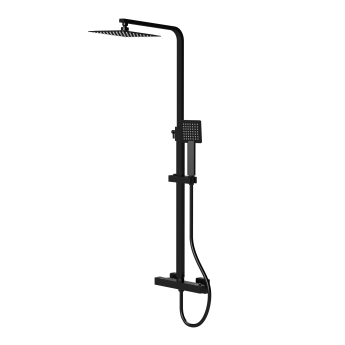Delphi Cara Square Matt Black Bar Mixer Shower Set with Fixed Head and Handset | Product Image