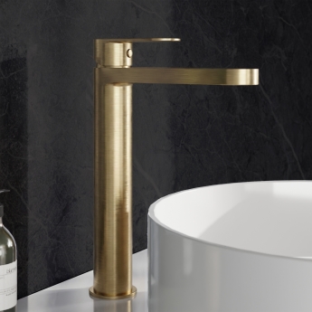 Delphi Cargo Brushed Brass High Rise Tall Mono Basin Mixer Tap | Product Image