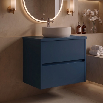 Delphi Cassidy Midnight Blue 600mm 2-Drawer Wall Hung Countertop Vanity Unit | Product Image