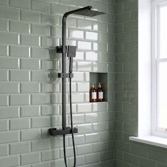 Delphi Chilton Thermostatic Bar Mixer Shower with Shower Kit + Fixed Shower Head - Black | Product Image