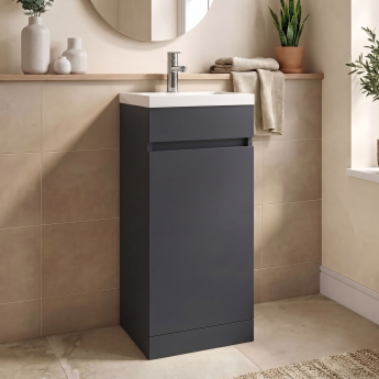 Delphi City 400mm 1-Door Floor Standing Vanity Unit (inc Basin) | Product Image