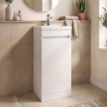 Delphi City 400mm 1-Door Floor Standing Vanity Unit (inc Basin) | Product Image
