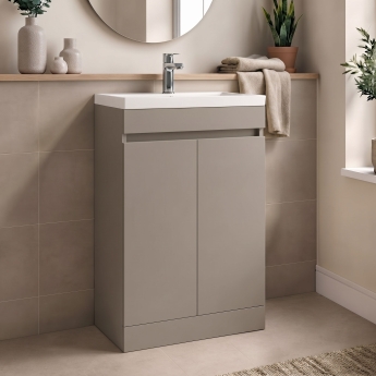 Delphi City 600mm 2-Door Floor Standing Vanity Unit (inc Basin) | Product Image