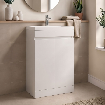Delphi City 600mm 2-Door Floor Standing Vanity Unit (inc Basin) | Product Image