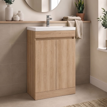 Delphi City 600mm 2-Door Floor Standing Vanity Unit (inc Basin) | Product Image