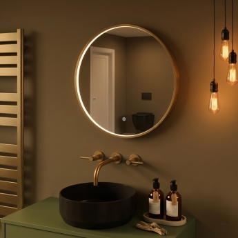 Delphi Compass Brushed Brass Inset Framed LED Touch Sensor Bathroom Mirror 600mm x 600mm | Product Image