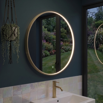 Delphi Compass Brushed Brass Inset Framed LED Touch Sensor Bathroom Mirror 800mm x 800mm | Product Image