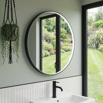 Delphi Compass Black Inset Framed LED Touch Sensor Bathroom Mirror 800mm x 800mm | Product Image