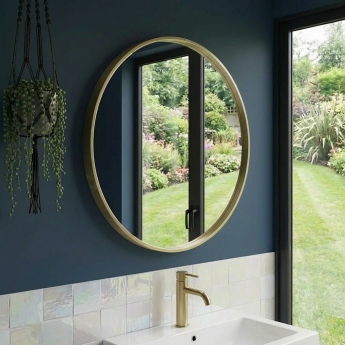 Delphi Compass Brushed Brass Inset Framed Standard Bathroom Mirror 800mm x 800mm | Product Image