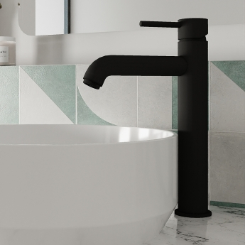 Delphi Corinthian Matt Black High Rise Tall Mono Basin Mixer Tap | Product Image