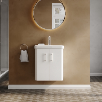 Curva Classic Wall Hung Vanity Unit with Chrome Handles - 500mm Wide - Gloss White | Product Image