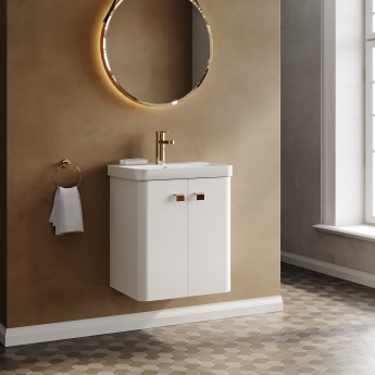 Curva Deluxe Wall Hung Vanity Unit with Brass Handles - 500mm Wide - Gloss White | Product Image