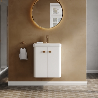 Curva Deluxe Wall Hung Vanity Unit with Brass Handles - 500mm Wide - Gloss White | Product Image