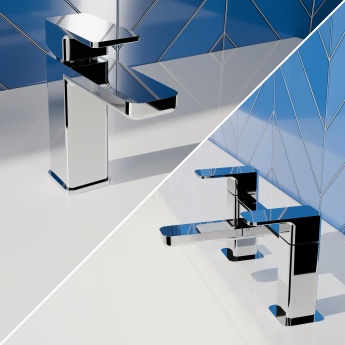 Delphi Edge Chrome Basin Mixer and Bath Filler Tap Set (inc Press Top Waste) | Product Image