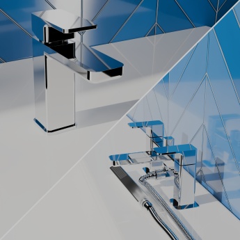 Delphi Edge Chrome Basin Mixer and Bath Shower Mixer Tap Set (inc Shower Kit and Press Top Waste) | Product Image