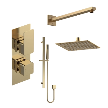 Delphi Edge Brushed Brass Dual Concealed Shower Set with Fixed Head and Slide Rail Kit | Product Image