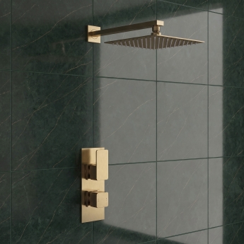 Delphi Edge Brushed Brass Dual Concealed Shower Set with Fixed Head | Product Image