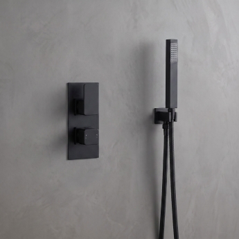Delphi Edge Black Dual Concealed Shower Set with Handset and Bracket | Product Image