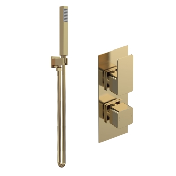 Delphi Edge Brushed Brass Dual Concealed Shower Set with Handset and Bracket | Product Image
