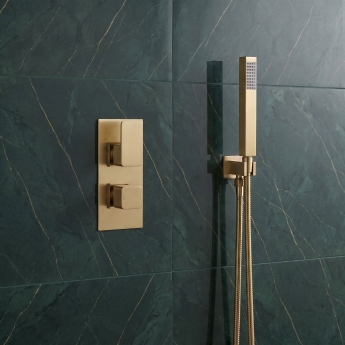 Delphi Edge Brushed Brass Dual Concealed Shower Set with Handset and Bracket | Product Image