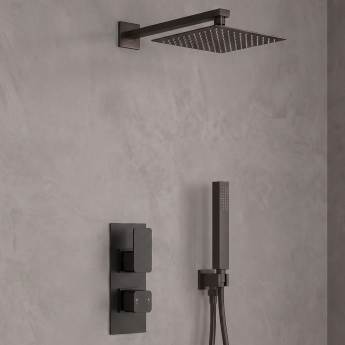 Delphi Edge Black Dual Concealed Shower Set with Fixed Head and Handset | Product Image
