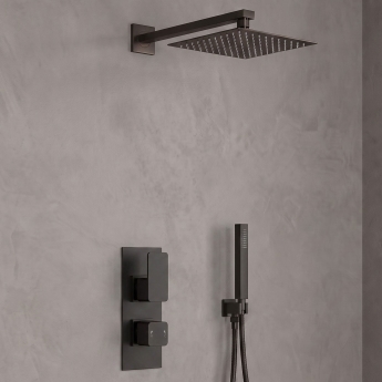 Delphi Edge Black Dual Concealed Shower Set with Fixed Head and Handset | Product Image