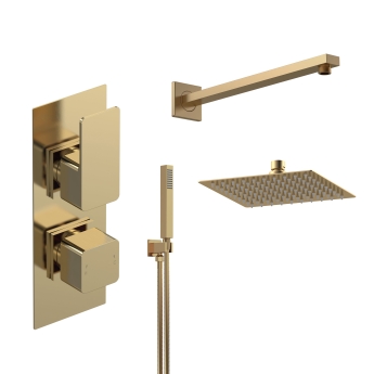 Delphi Edge Brushed Brass Dual Concealed Shower Set with Fixed Head and Handset | Product Image