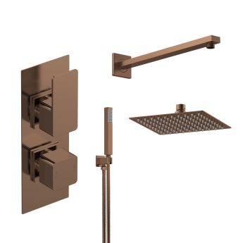Delphi Edge Brushed Bronze Dual Concealed Shower Set with Fixed Head and Handset | Product Image