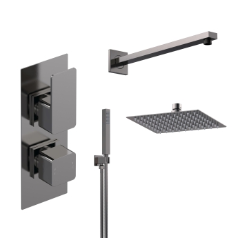 Delphi Edge Brushed Pewter Dual Concealed Shower Set with Fixed Head and Handset | Product Image