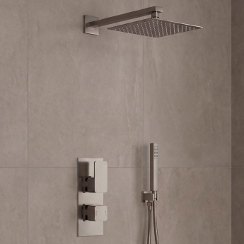 Delphi Edge Brushed Pewter Dual Concealed Shower Set with Fixed Head and Handset | Product Image
