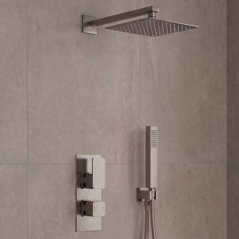 Delphi Edge Brushed Pewter Dual Concealed Shower Set with Fixed Head and Handset | Product Image