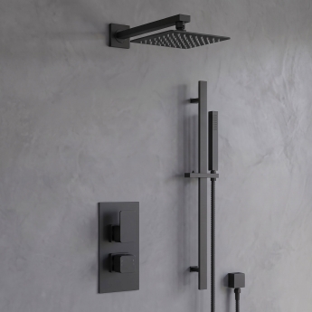 Delphi Edge Matt Black Dual Concealed Shower Set with Fixed Head and Slide Rail Kit | Product Image