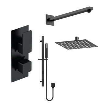 Delphi Edge Matt Black Dual Concealed Shower Set with Fixed Head and Slide Rail Kit | Product Image