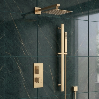 Delphi Edge Brushed Brass Dual Concealed Shower Set with Fixed Head and Slide Rail Kit | Product Image