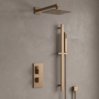 Delphi Edge Brushed Bronze Dual Concealed Shower Set with Fixed Head and Slide Rail Kit | Product Image