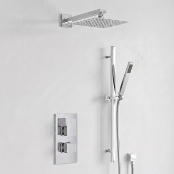 Delphi Edge Chrome Dual Concealed Shower Set with Fixed Head and Slide Rail Kit | Product Image