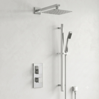 Delphi Edge Chrome Dual Concealed Shower Set with Fixed Head and Slide Rail Kit | Product Image