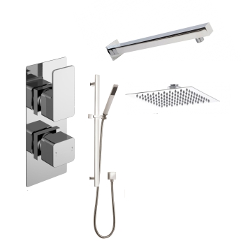 Delphi Edge Chrome Dual Concealed Shower Set with Fixed Head and Slide Rail Kit | Product Image
