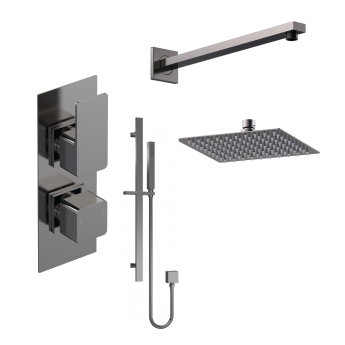 Delphi Edge Brushed Pewter Dual Concealed Shower Set with Fixed Head and Slide Rail Kit | Product Image