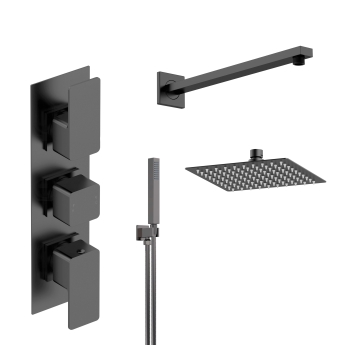 Delphi Edge Black Triple Concealed Shower Set with Fixed Head and Handset | Product Image